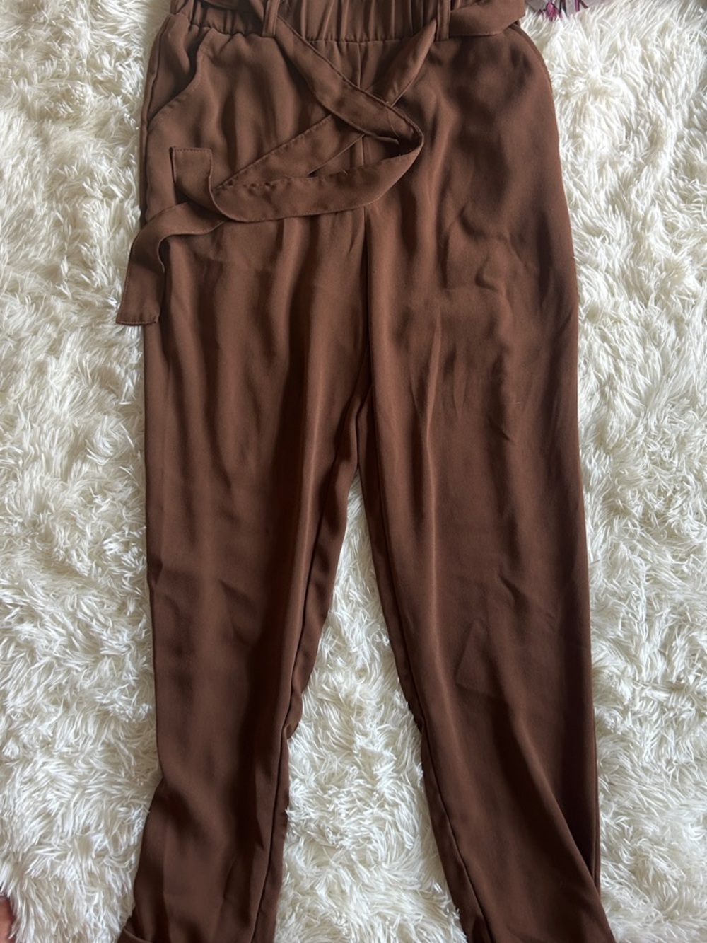 SO Brown High-Waist Tie-Belt Trousers
